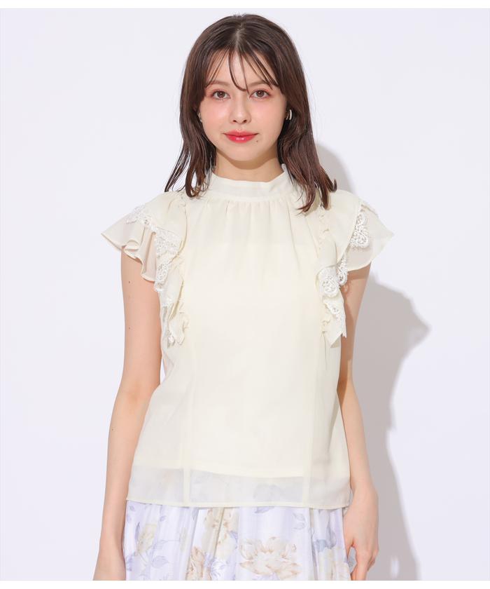 ブラウス シャツ シフォン×レースフリルスリーブブラウス レディース シフォン×レースフリルスリーブブラウス(F オフ): SWINGLE｜公式
