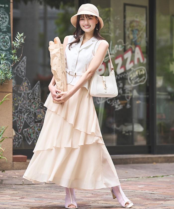 【新品タグ付】ラウンジドレス 楊柳ティアードスカート カーキ 新品 Loungedress 楊柳ティアードスカート ラウンジドレス