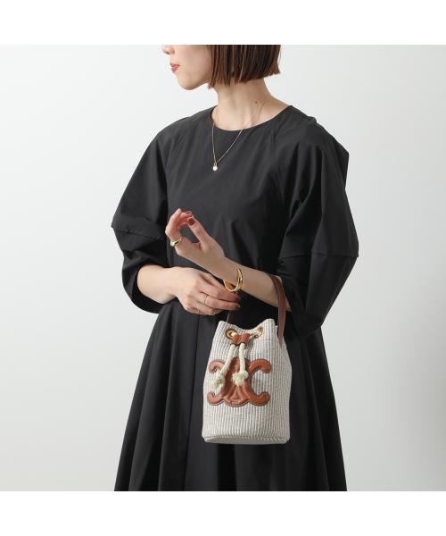 CELINE ハンドバッグ TEEN DRAWSTRING 196532FEA CELINE Triomphe Teen Drawstring Stripe Handbag Cotton