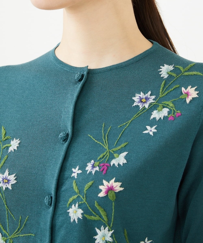 フラワー刺繍五分袖カーディガン(508225609) | シビラ(Sybilla