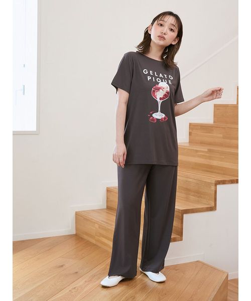 ジェラートピケCOOLレーヨン デザートロゴTシャツ＆ロングパンツ上下セット ジェラートピケCOOLレーヨン デザートロゴTシャツ＆ロングパンツ
