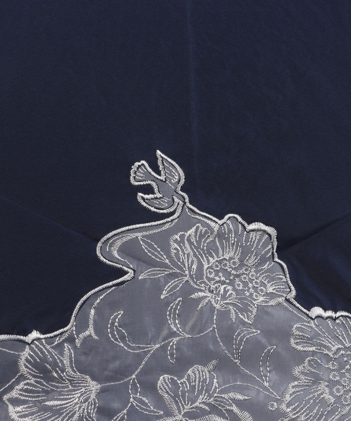 NINA RICCI ニナリッチ 折りたたみ傘 晴雨兼用 ネイビー バラ刺繍 NINA RICCI （ニナリッチ） ローズ刺繍晴雨兼用パラソル