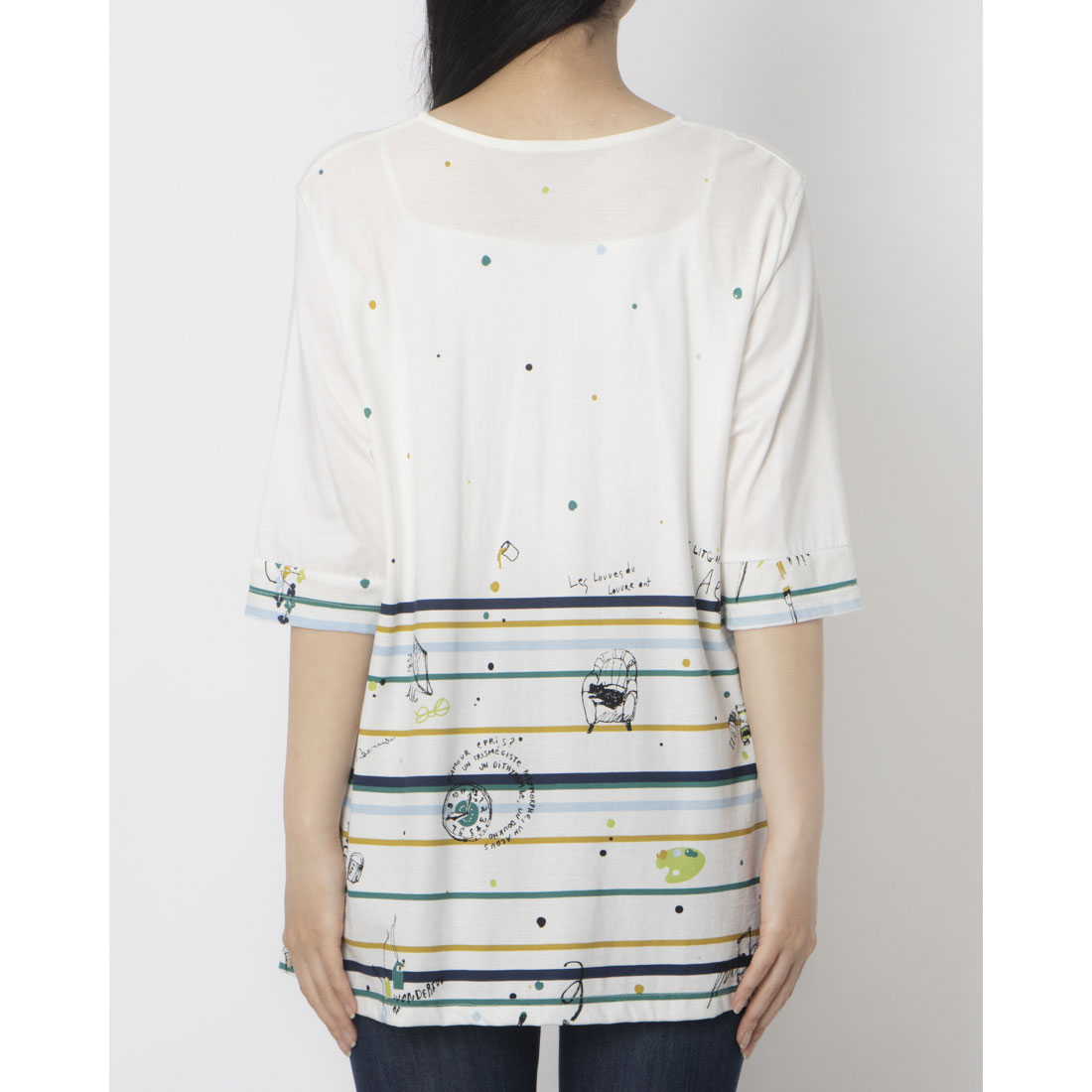 tシャツ BRODIAEA カラフルライン×イラストプリント半袖カットソー「日本製」 レディース tシャツ BRODIAEA カラフルライン×イラストプリント半袖