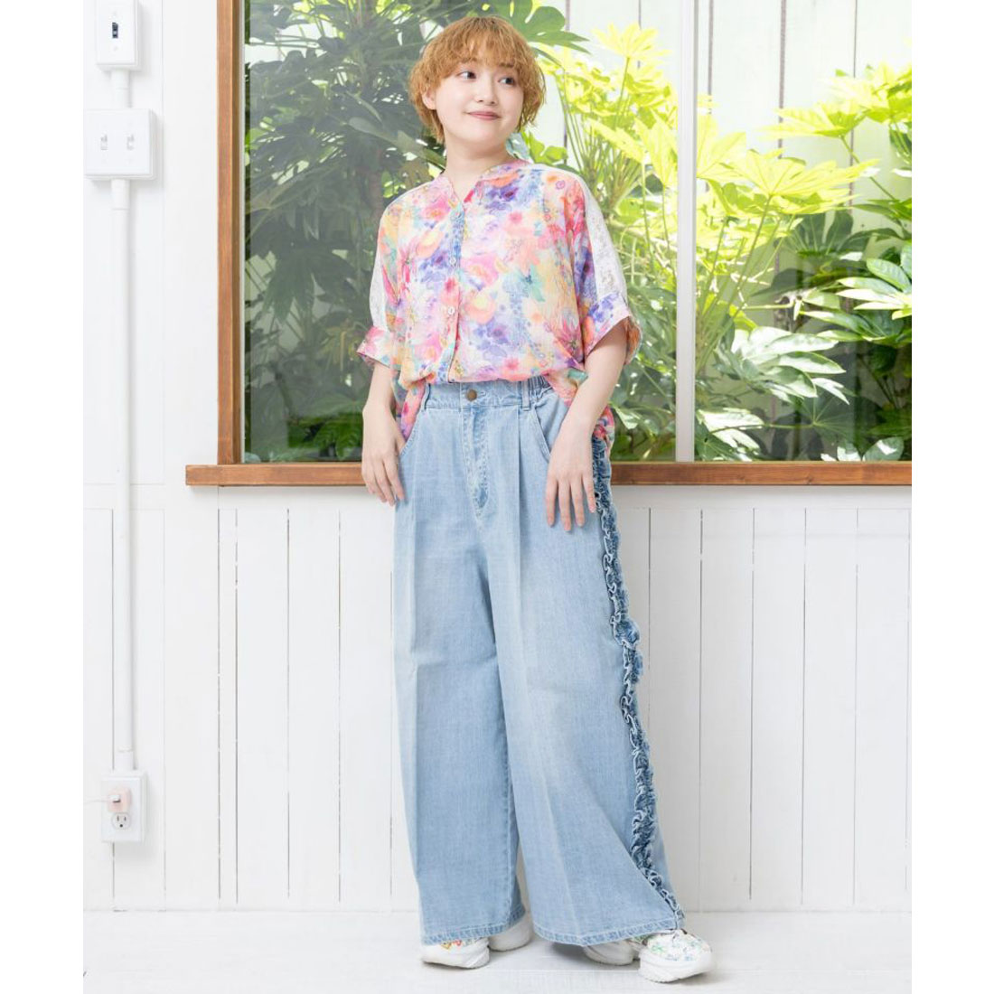 新品　スカラー　花クラゲ柄レース切替シャツ　シフォンシャツ　Ｍ 152650：花クラゲ柄レース切替シャツ（シャツ/ブラウス