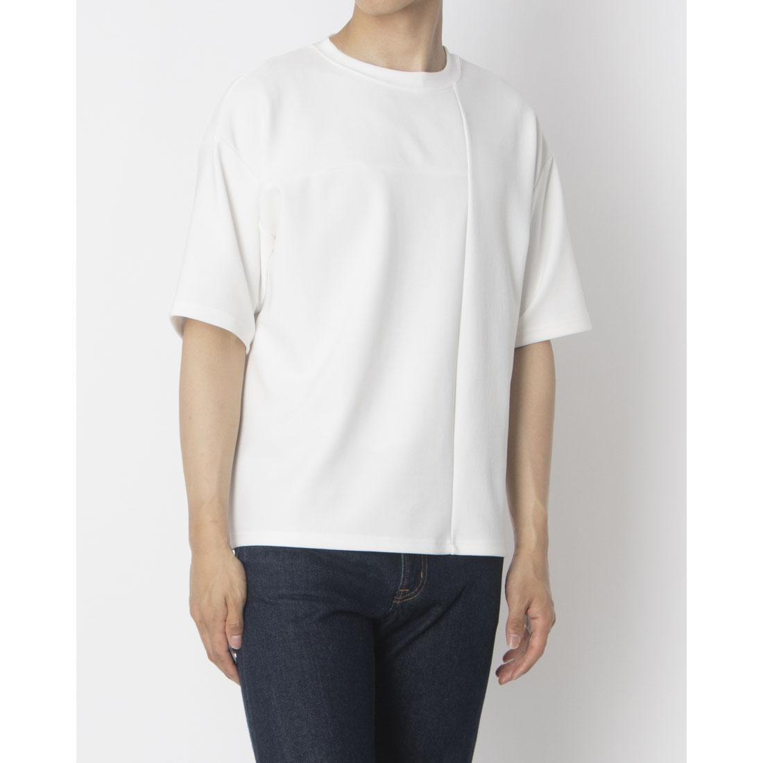注目の的!【Off White】クルーネック コットン Tシャツ セール】テットオム TETE HOMME ライトアムンゼン 切替えクルー