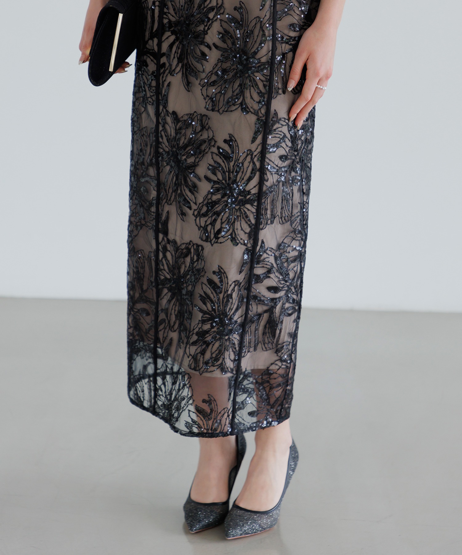 Leja アシンメトリーシアーフラワードレス 当日発送】アシンメトリーシアーフラワーワンピースドレス