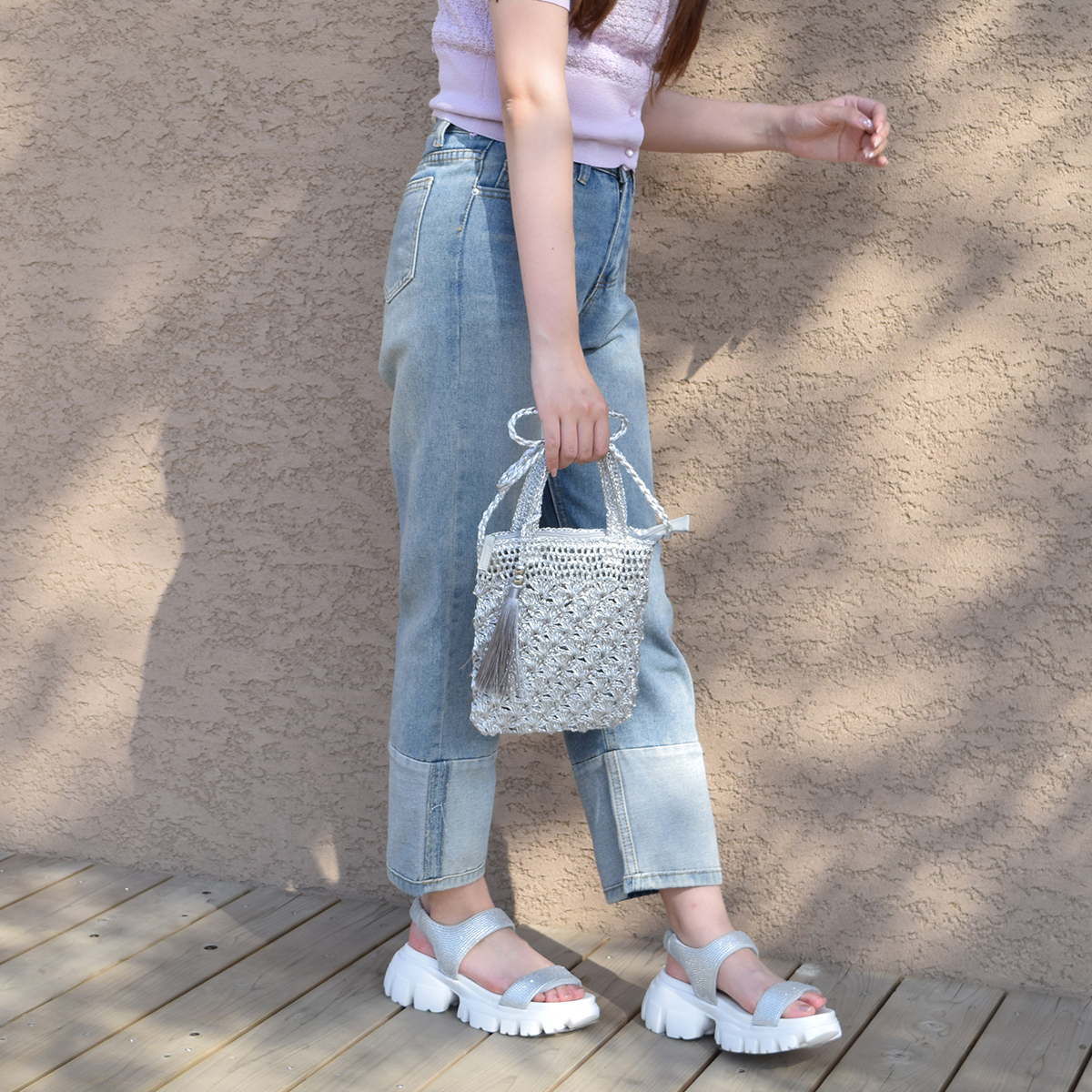 ブリジットバーキン☆ミュール23.5☆ホワイト セール】 【BRIDGET BIRKIN】メッシュパールミュール （サンダル