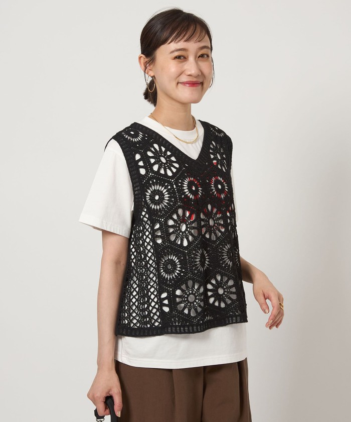 完売　新品タグつき　green label relaxing クロシェ ベスト green label relaxing ベスト ジレ クロシェ -ウォッシャブル