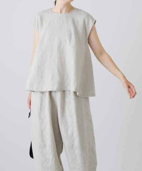 かぐれ　新品　半袖　リネンフレアブラウス　ベージュ かぐれ 新品 半袖 リネンフレアブラウス ベージュ