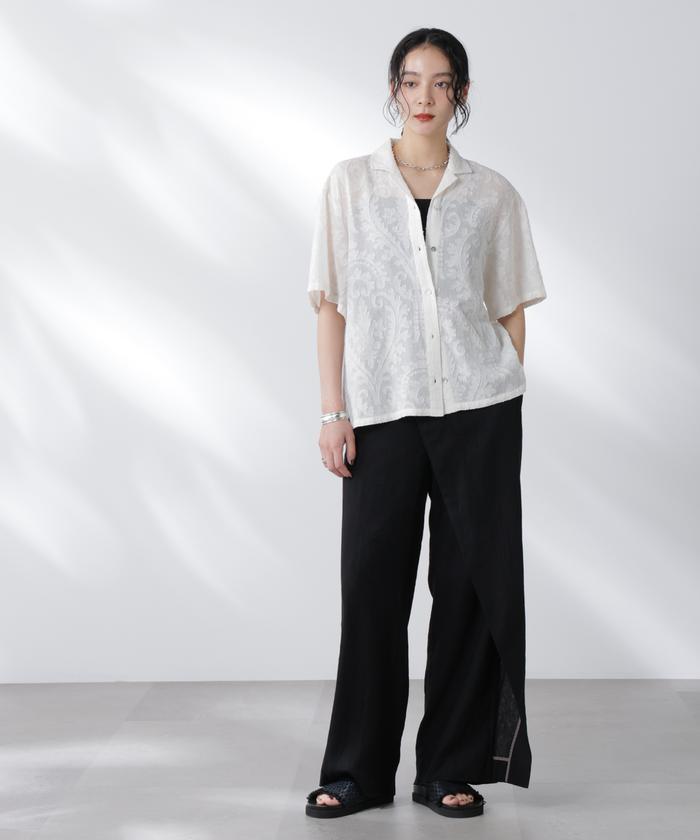 ブラウス シャツ made in india カットワークジャカードシャツ(セットアップ可) レディース made in india カットワークジャカード シャツ( セットアップ 可)