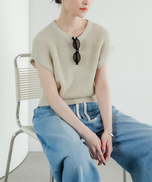 【アーバンリサーチ】ペーパーヤーンフレンチスリーブニット アーバンリサーチ URBAN RESEARCH ペーパーヤーンフレンチ