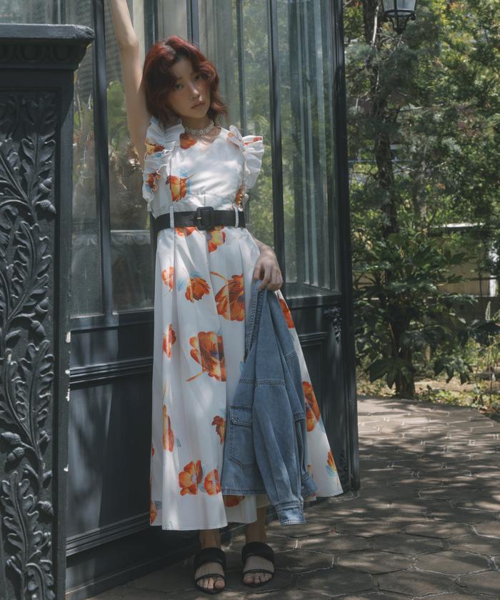 AND COUTURE サンセットフラワーフリルワンピース サンセットフラワーフリルワンピース(F オフホワイト): AND