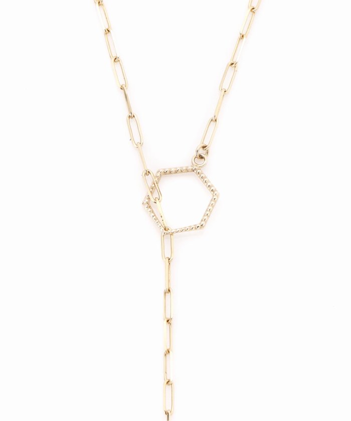 ヘキサゴンモチーフペーパークリップチェーン45cmネックレス K10