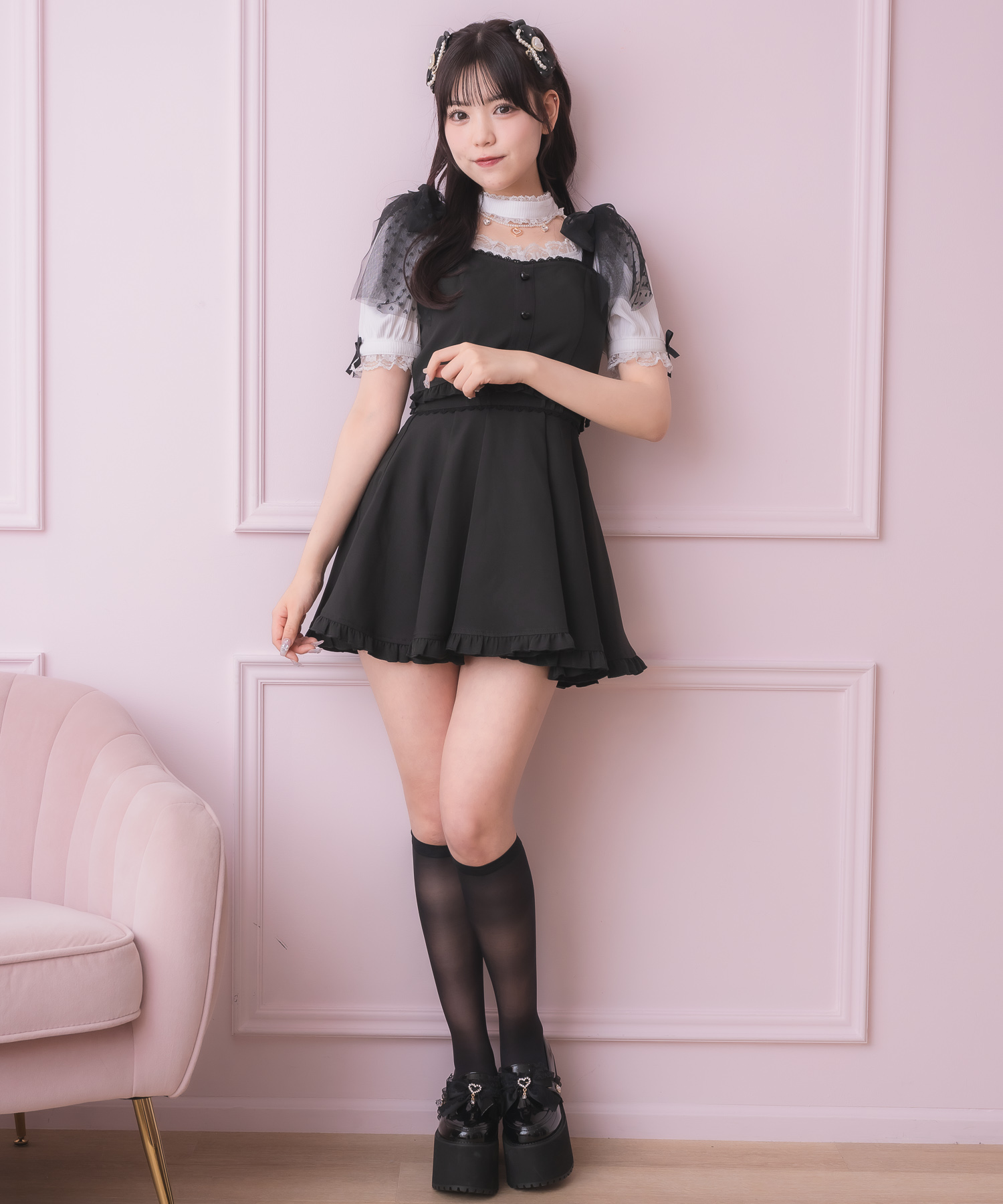 tシャツ チュールリボンビスチェ×デコルテ開きトップスセット レディース セール】チュールリボンビスチェ×デコルテ開きトップスセット（T