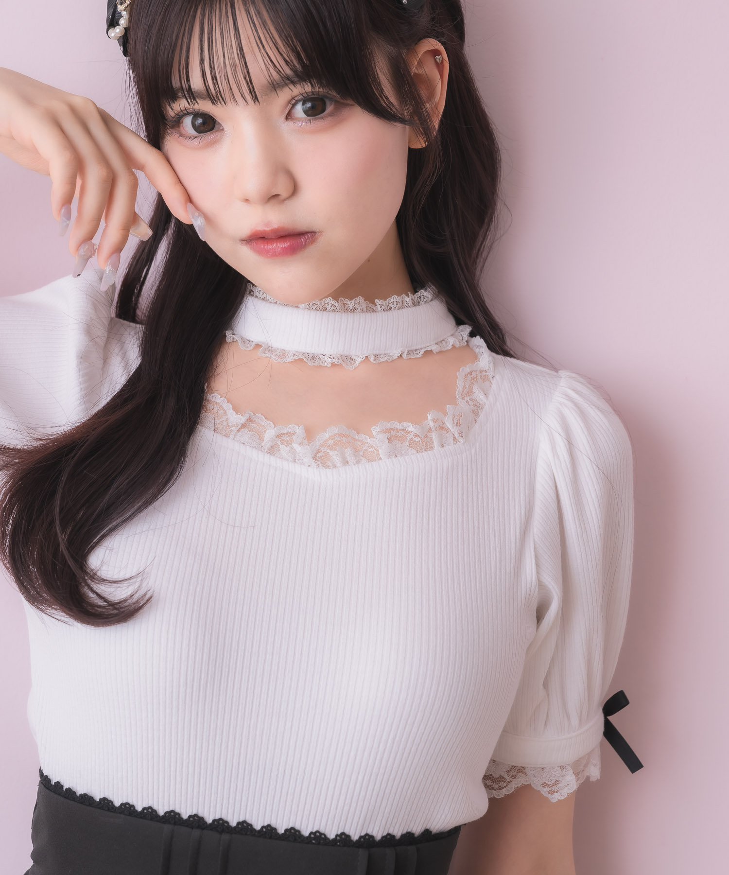 tシャツ チュールリボンビスチェ×デコルテ開きトップスセット レディース セール】チュールリボンビスチェ×デコルテ開きトップスセット（T