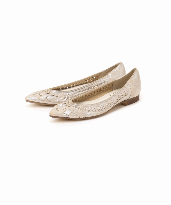 【美品】Le Talon ルタロン サシメッシュフラットパンプス 23.5 ルタロン 】 ポインテッドサシメッシュフラット 23.5 シルバー