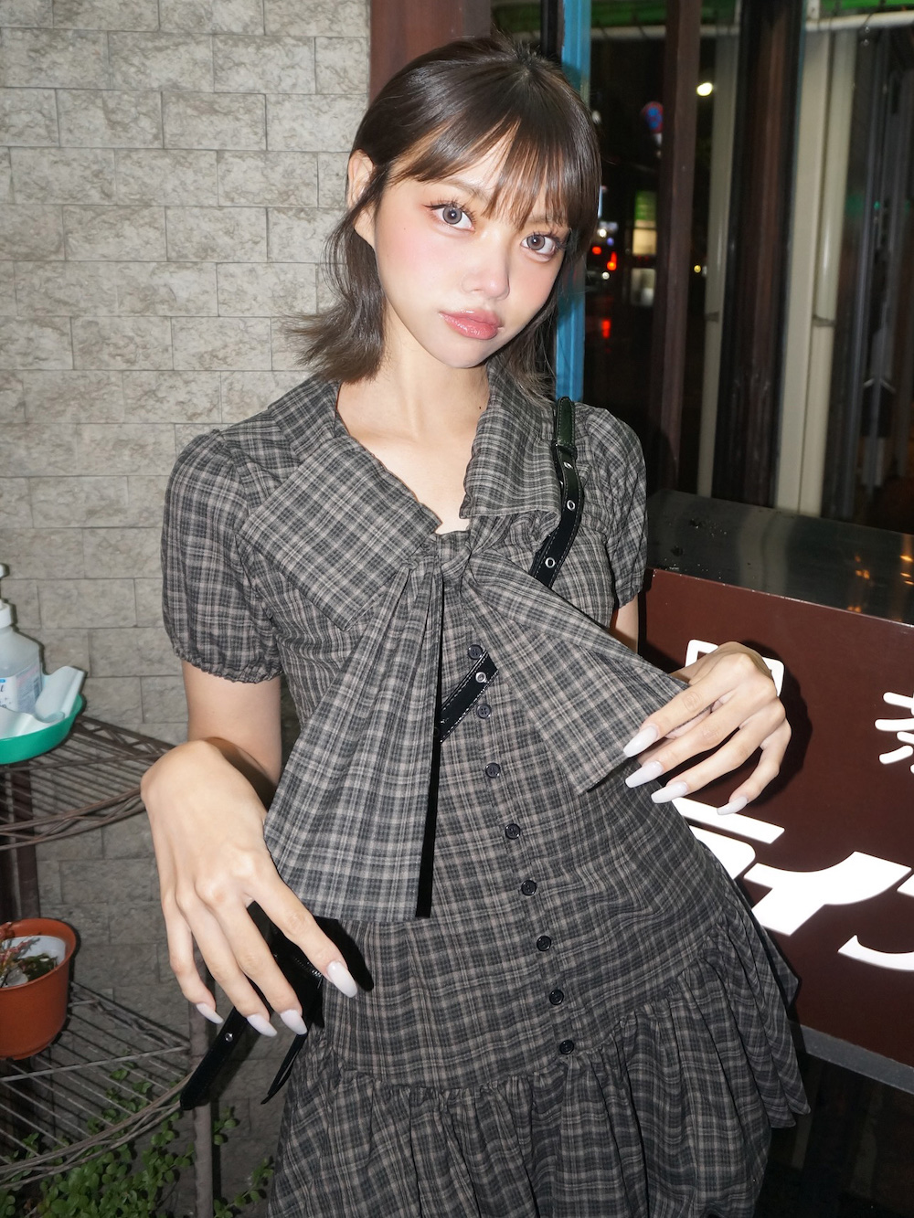 ビッグリボンバルーンチェックミニワンピース – Darich (ダーリッチ)