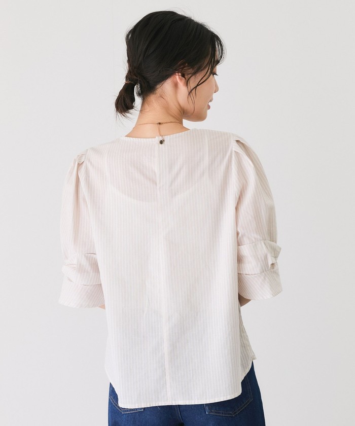 セール30%OFF】ローンストライプラメミックスブラウス(508271558