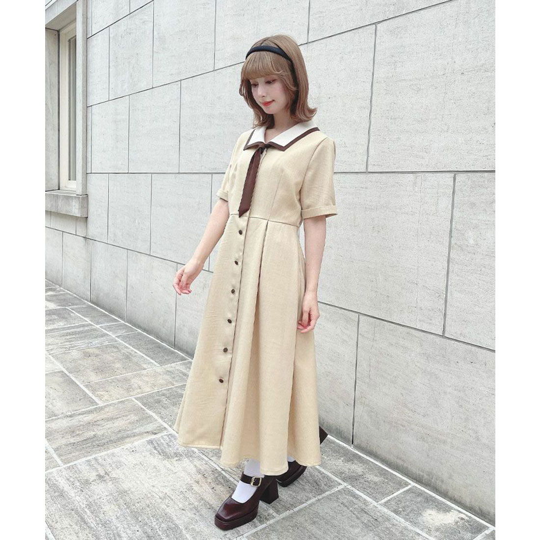 フィント F i.n.t 【洗える】スカーフタイ付きバイカラー