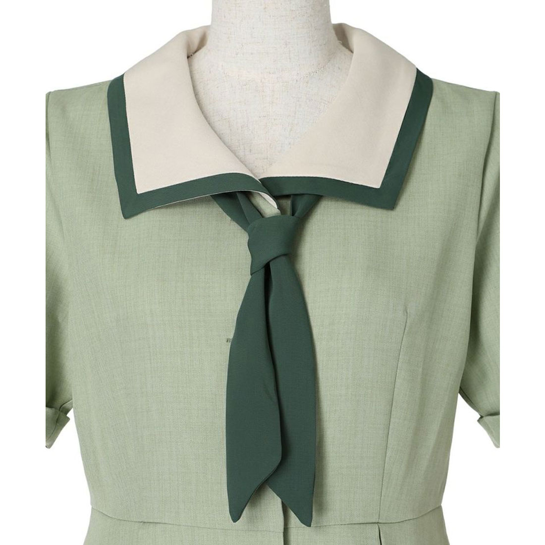 Fi.n.t フィント スカーフタイ付きバイカラーワンピース ライトグリーン フィント F i.n.t 【洗える】スカーフタイ付きバイカラー