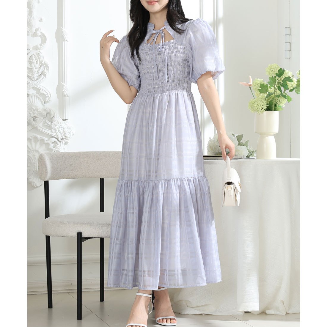 【美品】MaxMara ティアードワンピース チェック パフスリーブ 36 美品】MaxMara ティアードワンピース チェック パフスリーブ 36