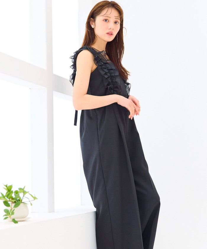 【洗える】フリルショルダードット サロペット Feroux 【洗える】フリルショルダードット サロペット