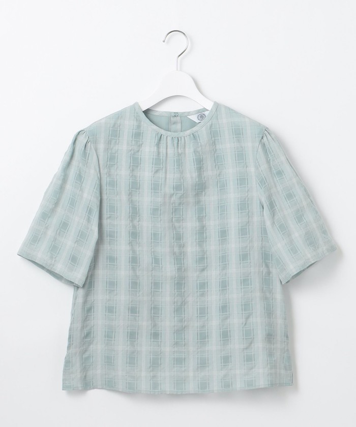 【洗える】SHEER チェック フレアスリーブ ブラウス 洗える】SHEER チェック フレアスリーブ ブラウス（シャツ