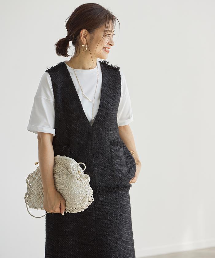 INED 三尋木奈保コラボ 今どき上品 ツイードベスト セール 60%OFF】イネド INED 《三尋木奈保コラボ》今どき上品