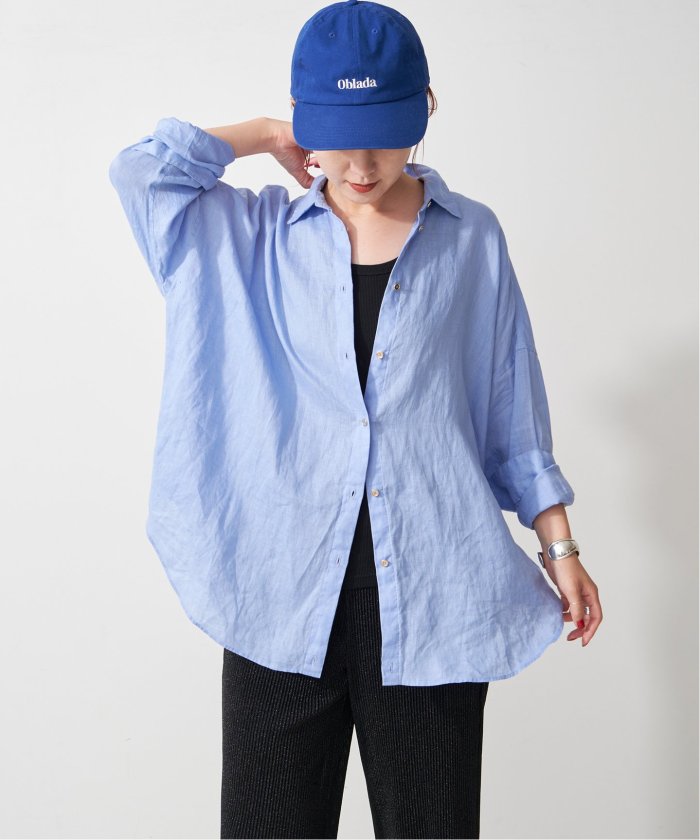 新品　タグ付き　80リネンカシュクールビッグシャツ　ブルー 追加3》80リネンカシュクールビッグシャツ(508295708