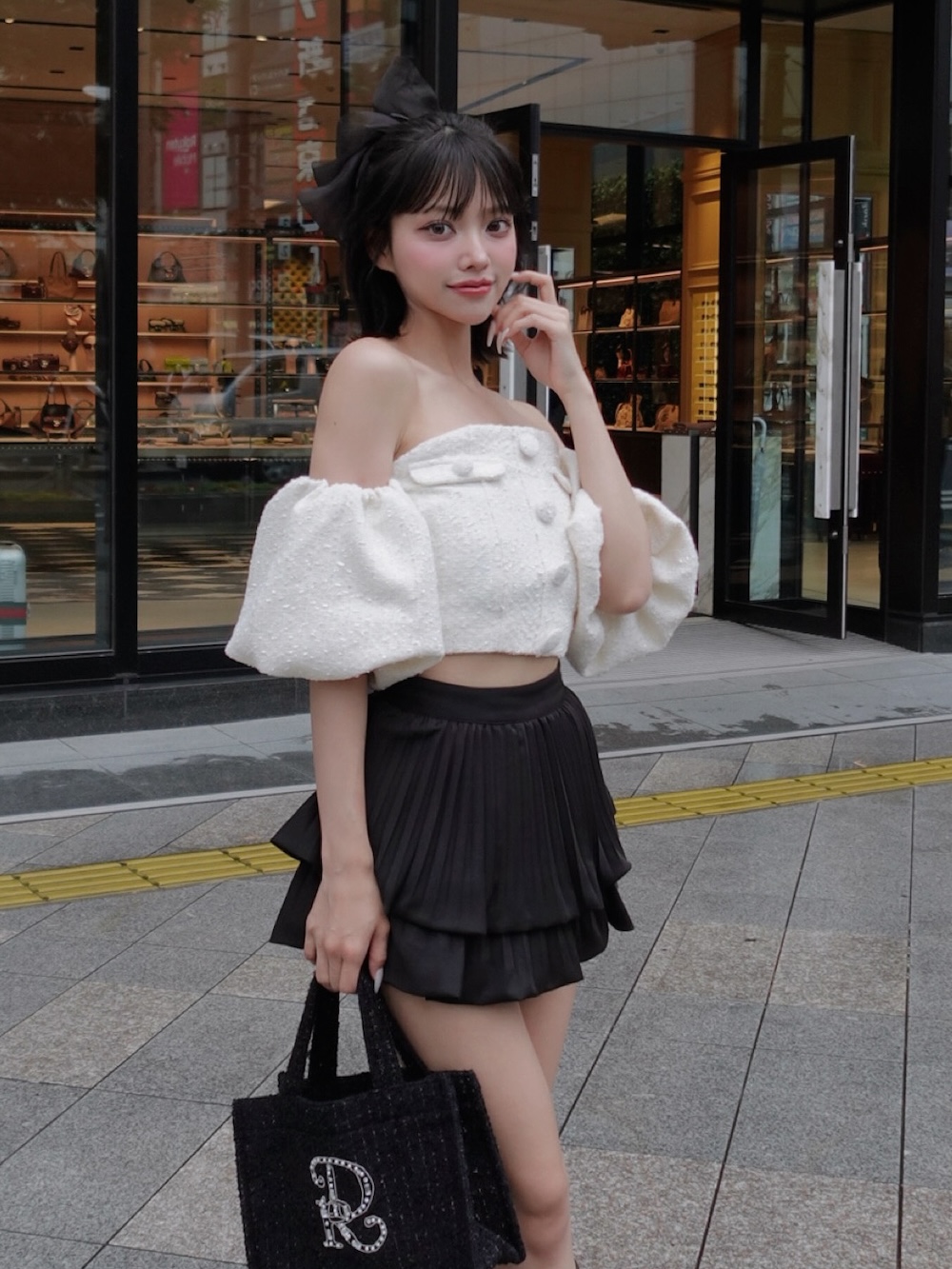 ダーリッチ Darich ホルターネックオフショルツイードトップス