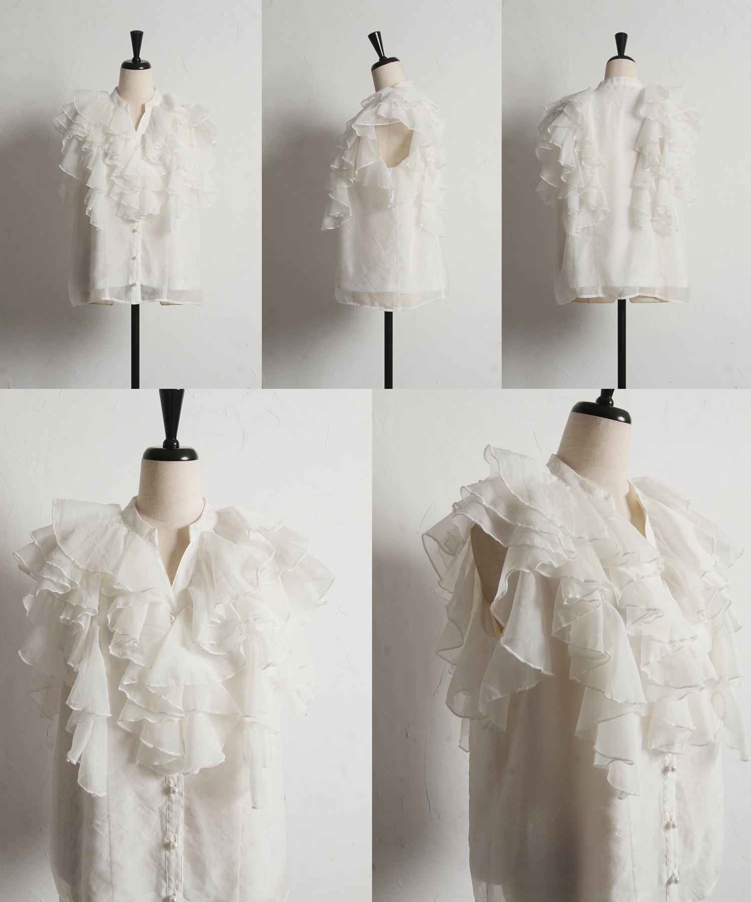【新品未開封】パール釦ラッフルフリルシアーブラウス 　トッコクローゼット トッコクローゼット tocco closet パール釦ラッフルフリルシアー