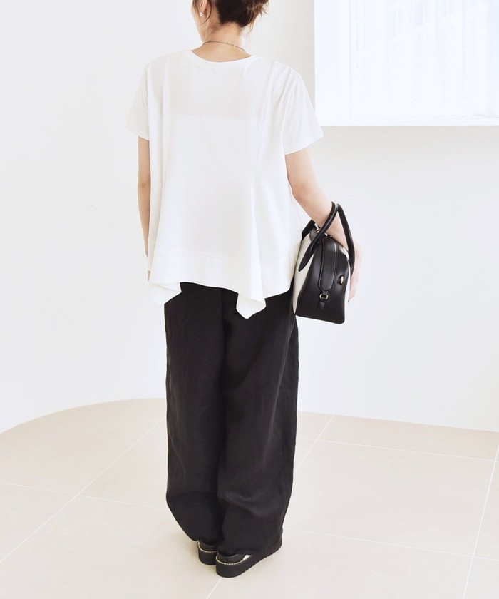 tシャツ quaranciel:「手洗い可能」ハンカチーフヘム フレア クルーネック TEE レディース quaranciel:〈手洗い可能〉ハンカチーフヘム フレア クルー