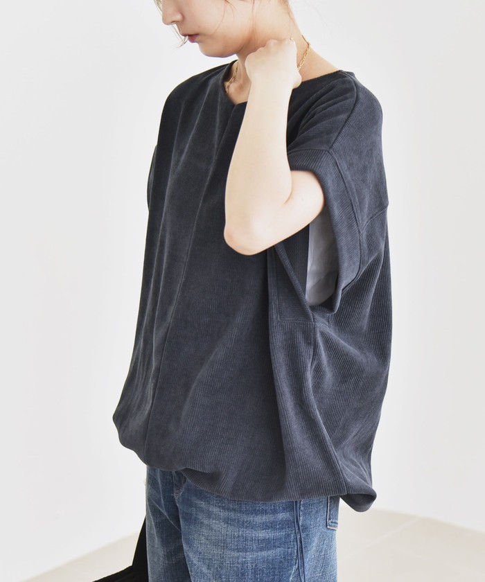 tシャツ quaranciel:「洗濯機可能」ポリエステル ベロア ドロスト ルーズ プルオーバー レディース quaranciel:〈洗濯機可能〉ポリエステル ベロア ドロスト ルーズ