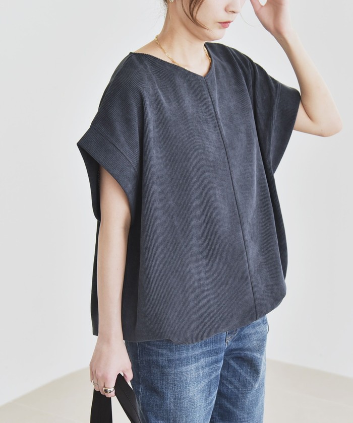 tシャツ quaranciel:「洗濯機可能」ポリエステル ベロア ドロスト ルーズ プルオーバー レディース quaranciel:〈洗濯機可能〉ポリエステル ベロア ドロスト ルーズ