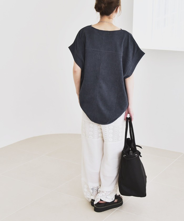 tシャツ quaranciel:「洗濯機可能」ポリエステル ベロア ドロスト ルーズ プルオーバー レディース 予約》quaranciel:〈洗濯機可能〉ポリエステル ベロア ドロスト