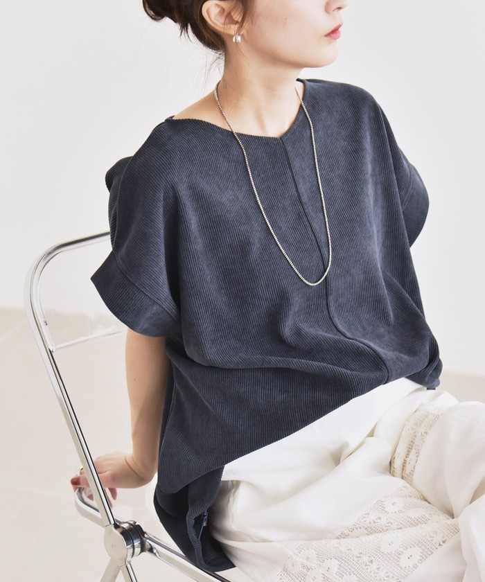 tシャツ quaranciel:「洗濯機可能」ポリエステル ベロア ドロスト ルーズ プルオーバー レディース quaranciel:〈洗濯機可能〉ポリエステル ベロア ドロスト ルーズ
