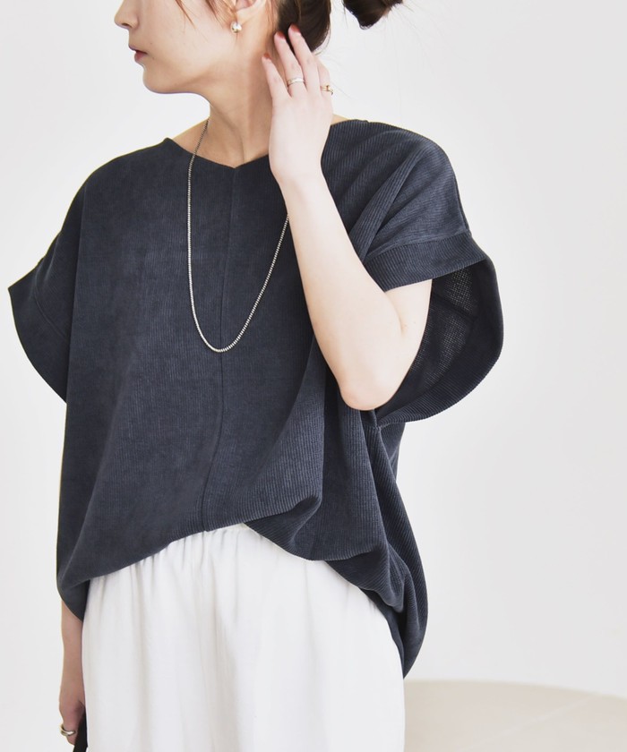 tシャツ quaranciel:「洗濯機可能」ポリエステル ベロア ドロスト ルーズ プルオーバー レディース quaranciel:〈洗濯機可能〉ポリエステル ベロア ドロスト ルーズ