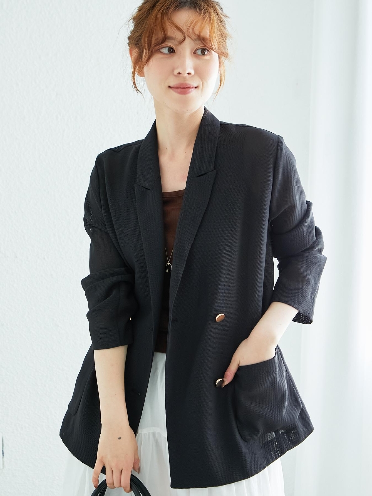 今期新品　ルクールブラン　メッシュダブルブレストジャケット　ブラック ルクールブラン le.coeur blanc メッシュダブルブレスト
