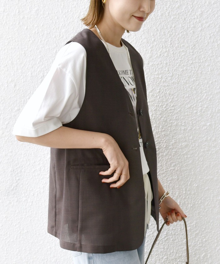 SHIPS for women / シップスウィメン 〈防シワ加工〉チノ ウール ボタン ジレ SHIPS｜<防シワ加工>チノ ウール ボタン ジレ | Rakuten Fashion