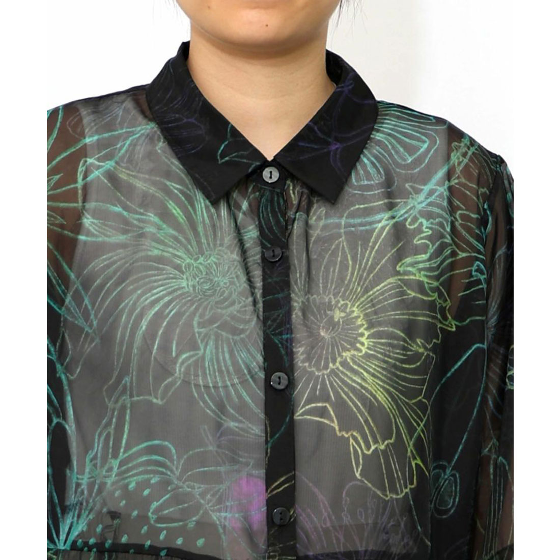 スカラー ScoLar 花フルーツ柄シアーシャツワンピース(508330304