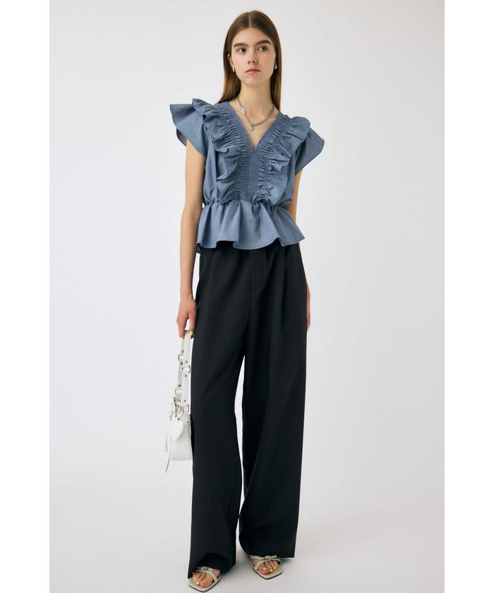 MOUSSY SHIRRING RUFFLE PEPLUM トップス SHIRRING RUFFLE PEPLUM トップス / ブルー（シャツ/ブラウス