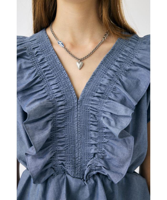 MOUSSY SHIRRING RUFFLE PEPLUM トップス / ブルー MOUSSY | SHIRRING RUFFLE PEPLUM トップス BLU (その他トップス