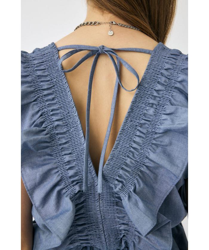 MOUSSY SHIRRING RUFFLE PEPLUM トップス SHIRRING RUFFLE PEPLUM トップス / ブルー（シャツ/ブラウス