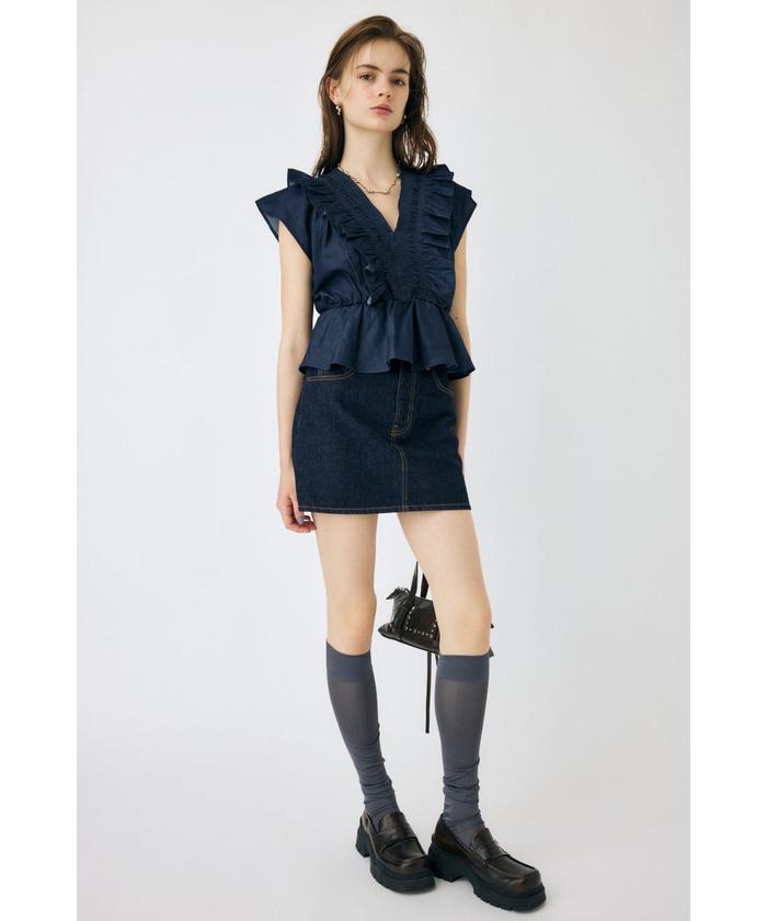 MOUSSY SHIRRING RUFFLE PEPLUM トップス / ブルー SHIRRING RUFFLE PEPLUM トップス BLU(508328039) | マウジー