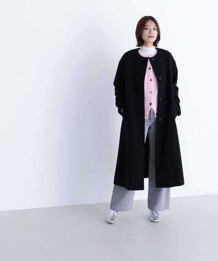フォルムノーカラーロングコート(508331587) | ナチュラル