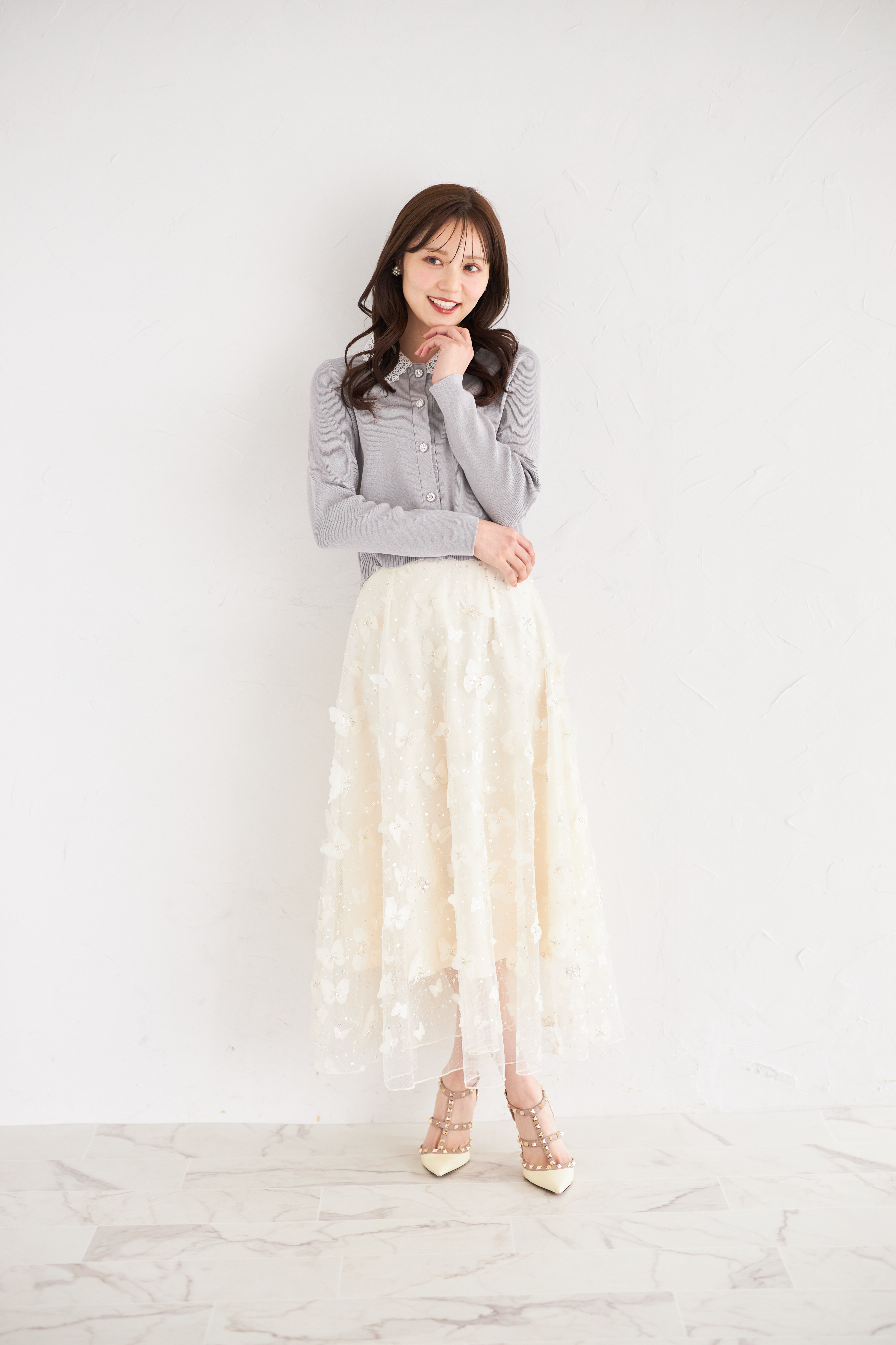 tocco closetビジュー×パピヨンモチーフチュールフレアスカート ビジュー×パピヨンモチーフチュールフレアスカート