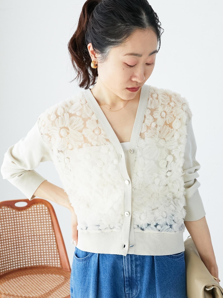 ルクールブラン le.coeur blanc チュール刺繍Vネック