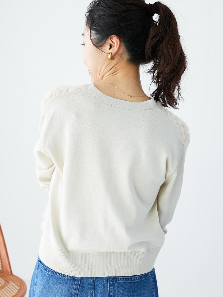 le.coeur blanc チュール刺繍Vネックカーディガン ルクールブラン le.coeur blanc チュール刺繍Vネック