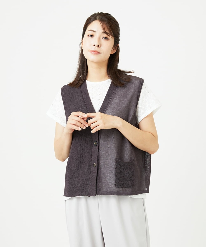 セール 30%OFF】[洗える]ペーパーヤーンニットジレ(508334606