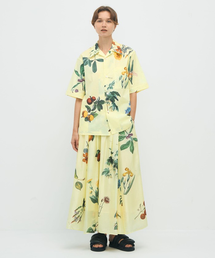 ブラウス シャツ CABaN コットン Green Showerプリント ハーフスリーブシャツ レディース CABaN ブラウス シャツ コットン Green Showerプリント ハーフ